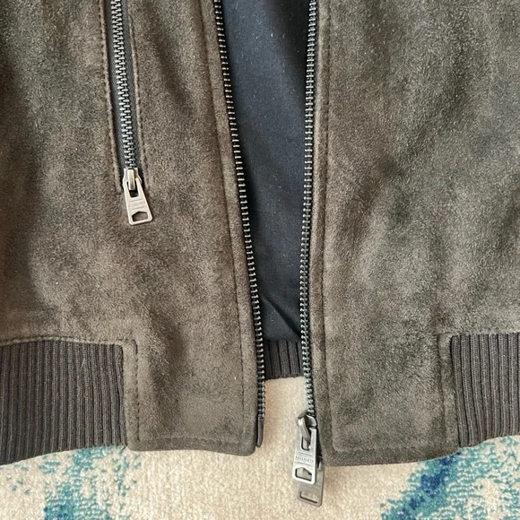 AllSaints brown suede bomber jacket with zipper detail - Picture 2 of 6